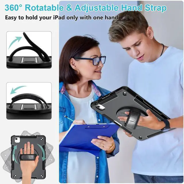 Alt view image 4 of 5 - Case for iPad Air 11 M3 2025 & M2 2024: Cover for iPad Air 5th & 4th Generation 10.9 Inch (2020/2022) with Screen Protector- Stand- Handle- Shoulder Strap- Pencil Holder- Black