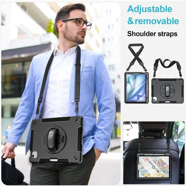 Alt view image 5 of 5 - Case for iPad Air 11 M3 2025 & M2 2024: Cover for iPad Air 5th & 4th Generation 10.9 Inch (2020/2022) with Screen Protector- Stand- Handle- Shoulder Strap- Pencil Holder- Black