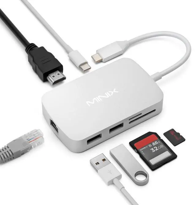 Main image of MINIX USB C Adapter, 7 in 1 USB C Hub Muliport Adapter 4K HDMI,Gigabit Ethernet, 2 USB 3.0, 100W PD Charging, SD/TF Card Reader, Compatible with MacBook Pro/Air, iPad Air/Pro, iMac, Laptop, PC