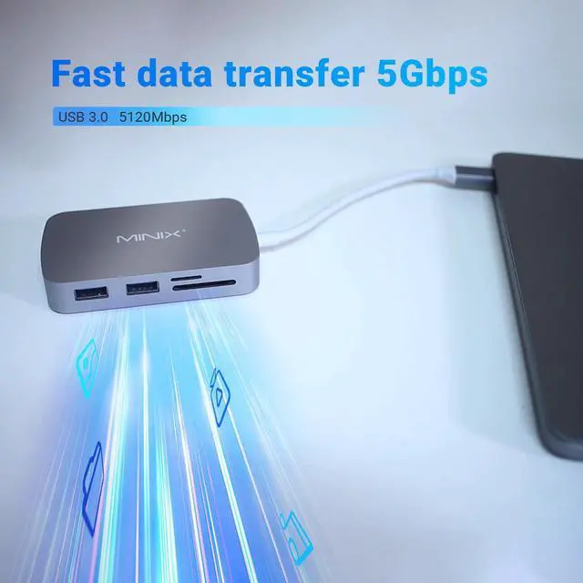 Alt view image 2 of 5 - MINIX USB C Adapter, 7 in 1 USB C Hub Muliport Adapter 4K HDMI,Gigabit Ethernet, 2 USB 3.0, 100W PD Charging, SD/TF Card Reader, Compatible with MacBook Pro/Air, iPad Air/Pro, iMac, Laptop, PC