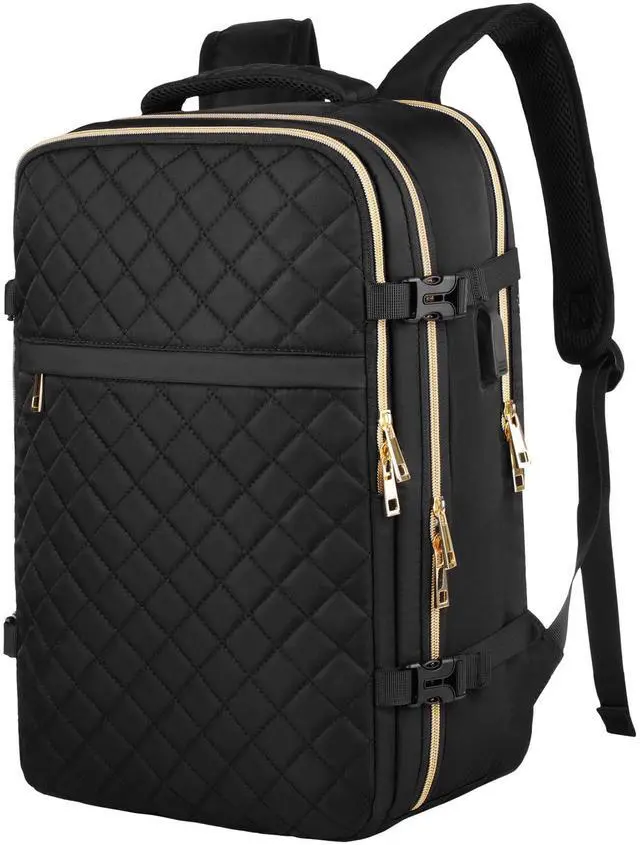 Main image of MOMUVO Travel Backpack for Women, Carry On Backpack Airline Approved, 15.6 Inch Laptop Backpack with USB Charging Port, Casual Daypack for Weekender Business College, Black
