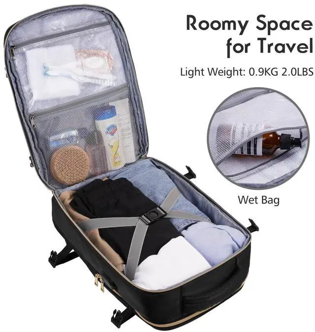 Alt view image 4 of 5 - MOMUVO Travel Backpack for Women, Carry On Backpack Airline Approved, 15.6 Inch Laptop Backpack with USB Charging Port, Casual Daypack for Weekender Business College, Black