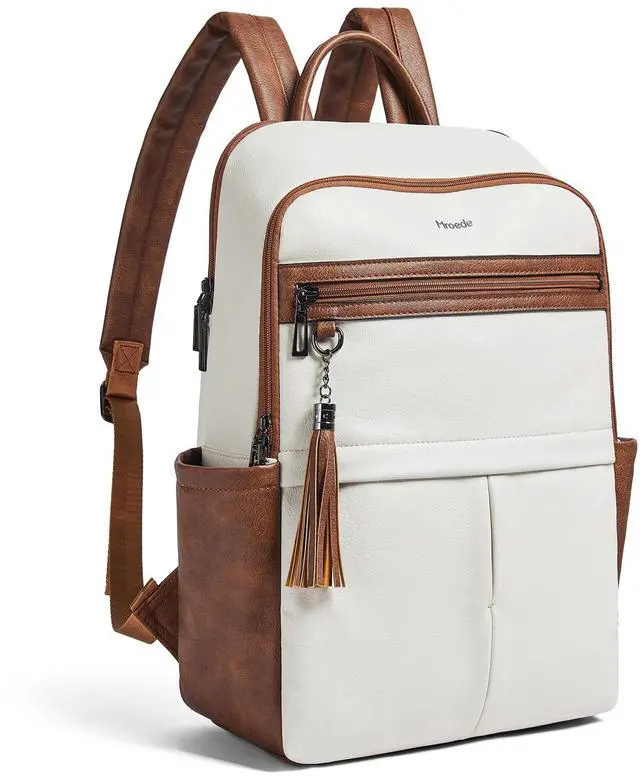 Main image of Mroede Laptop Backpack for Women 15.6" Leather Backpacks Purse Work Computer Backpack for Travel College Business,Beige Brown