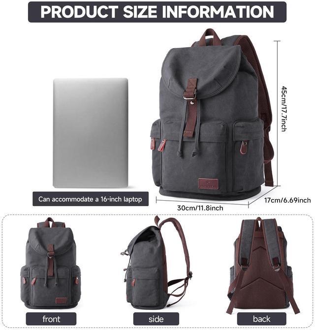 Alt view image 2 of 5 - Vintage Canvas Backpack for Men 23L Travel Backpacks with 16 Inch Laptop Compartment Rucksack Shoulders Pack for College, Work, Business, Daily (Navy, 23L)