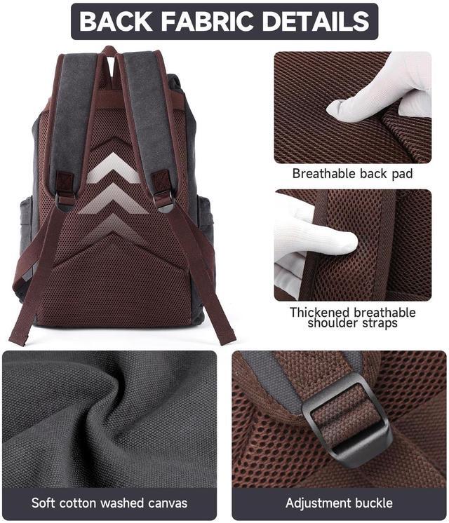 Alt view image 4 of 5 - Vintage Canvas Backpack for Men 23L Travel Backpacks with 16 Inch Laptop Compartment Rucksack Shoulders Pack for College, Work, Business, Daily (Navy, 23L)
