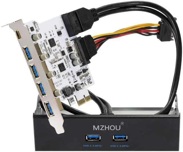 Main image of MZHOU 7 Ports PCI-E to USB 3.0 Expasion Card (Type C1&A6),with 19-Pin SATA Power Connector Superspeed up to 5Gbps,Include The Front Panel Bay and 1 Power Supply Cables,for Window 7/8/10/XP/Vista