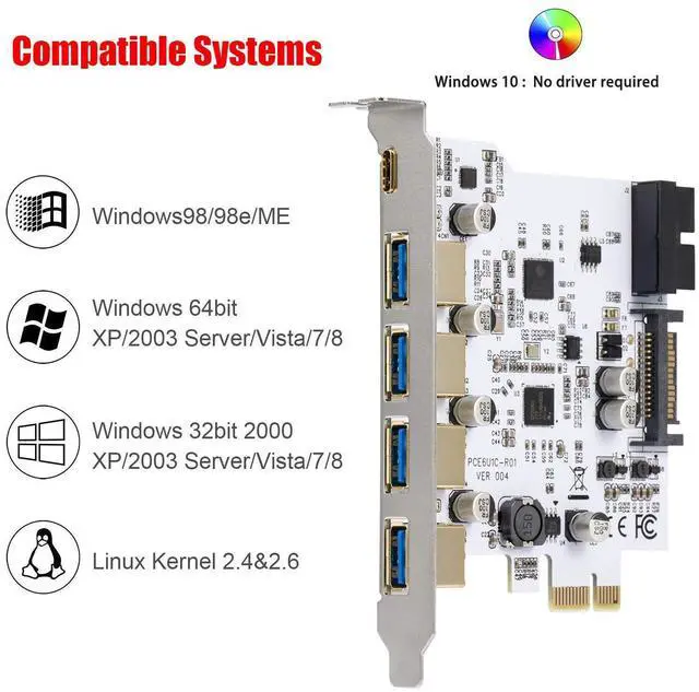 Alt view image 4 of 5 - MZHOU 7 Ports PCI-E to USB 3.0 Expasion Card (Type C1&A6),with 19-Pin SATA Power Connector Superspeed up to 5Gbps,Include The Front Panel Bay and 1 Power Supply Cables,for Window 7/8/10/XP/Vista