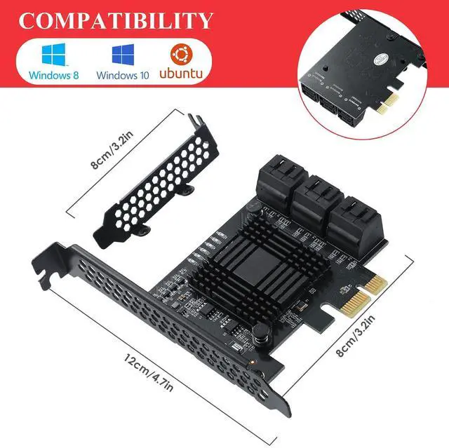 Alt view image 5 of 5 - MZHOU PCIe SATA Card 6 Port, 6Gbps SATA 3.0 PCIe Card,Support 6 SATA 3.0 Devices, with 6 SATA Cables &SATA Power Splitter Cable and Low Profile Bracket(JMB575+1061 Chip)