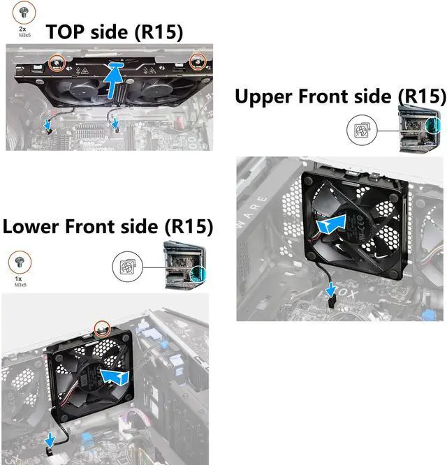 Alt view image 2 of 5 - Deal4GO 12V Front & TOP Chassis Cage Cooling Fan w/Bracket W7HDY X176F Replacement for Dell XPS 8960 8950 Alienware Aurora R15 R13