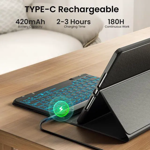 Alt view image 4 of 5 - OPAKIT Keyboard Case for iPad Air 5th/4th Pro 11 inch, 7-Color Backlit Detachable Wireless Keyboard Case with Pencil Holder, Stand Folio Cover for Gen 2020/2022, Pro 4th/3rd/2nd/1st Gen, Black