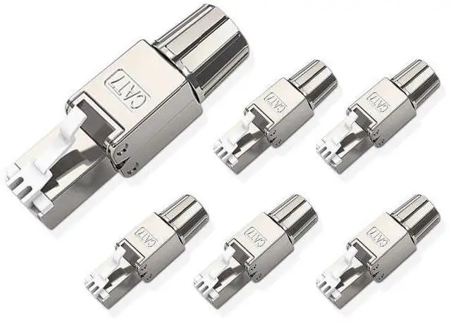 Main image of NataLink Cat7 Cat6A RJ45 Connector 6-Pack, Tool-Free Zinc Alloy Shielded Ethernet Termination Plugs for Cat7 up to 23AWG Solid Bulk S/FTP Ethernet Cable