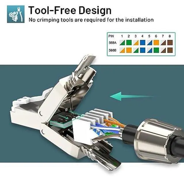 Alt view image 2 of 5 - NataLink Cat7 Cat6A RJ45 Connector 6-Pack, Tool-Free Zinc Alloy Shielded Ethernet Termination Plugs for Cat7 up to 23AWG Solid Bulk S/FTP Ethernet Cable
