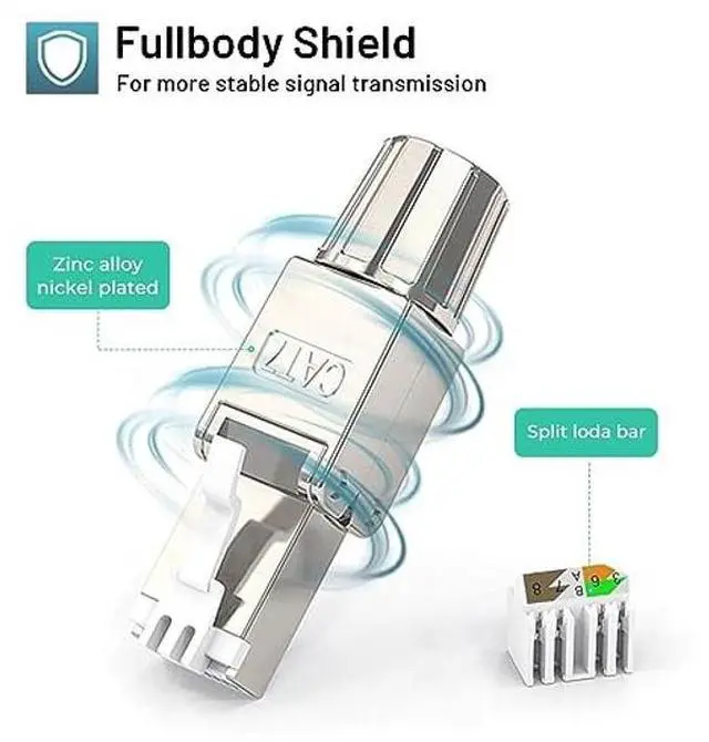 Alt view image 3 of 5 - NataLink Cat7 Cat6A RJ45 Connector 6-Pack, Tool-Free Zinc Alloy Shielded Ethernet Termination Plugs for Cat7 up to 23AWG Solid Bulk S/FTP Ethernet Cable