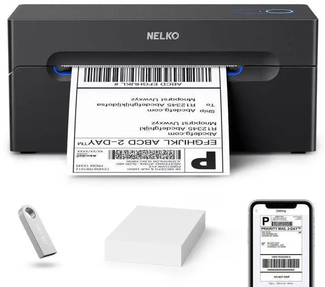 Alt view image 2 of 5 - Nelko Thermal Label Printer Black, 150mm/s USB Thermal Shipping Label Printer for Shipping Packages, with 4x6 Direct Thermal Shipping Label 880 Labels/4 Rolls