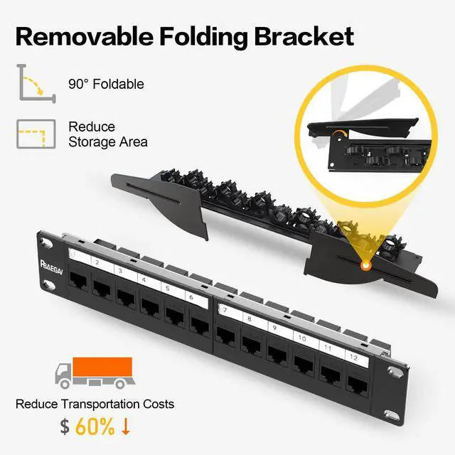 Alt view image 2 of 5 - PBAEGAV Patch Panel 12 Port with 12 Pcs Cat6 Keystone JackEC Listed UTP 10G Support with Removable Back Bar 1U Network Patch Panel 10 Inch for Cat6,Cat5e,Cat5 (CAT6, 1U 12Port)