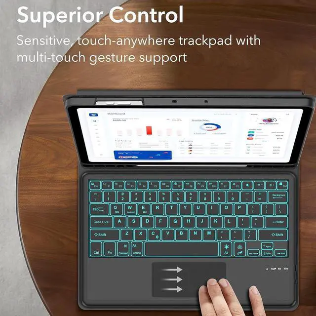 Alt view image 3 of 5 - Keyboard Case for Samsung Galaxy Tab S10 Plus/S9 FE Plus/S9 Plus 12.4 inch, 7 Color Backlit Magnetic Detachable Wireless Touchpad Keyboard, Slim Folio Cover Case with S Pen Holder for S9+/S9 FE+/S10+