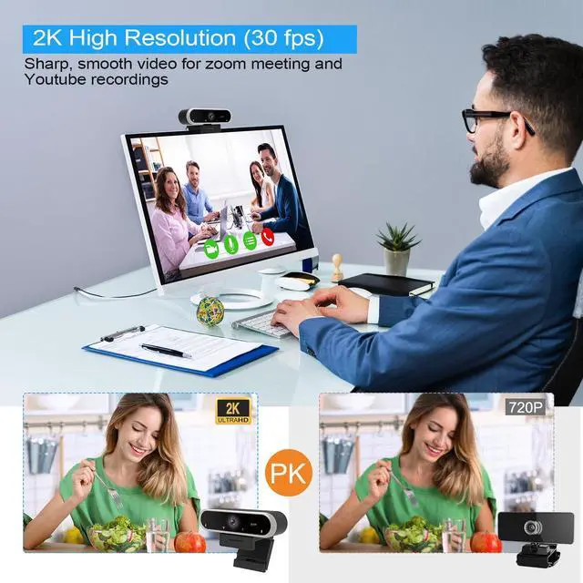 Alt view image 4 of 5 - NIVEOLI Webcam 2K with Microphone and Webcam Cover Plug and Play with Auto Light Correction for Laptop PC Desktop for Live Streaming Video Call Conference Online Lessons Game