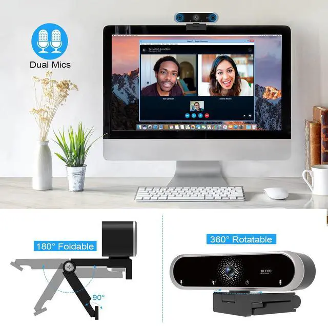 Alt view image 5 of 5 - NIVEOLI Webcam 2K with Microphone and Webcam Cover Plug and Play with Auto Light Correction for Laptop PC Desktop for Live Streaming Video Call Conference Online Lessons Game