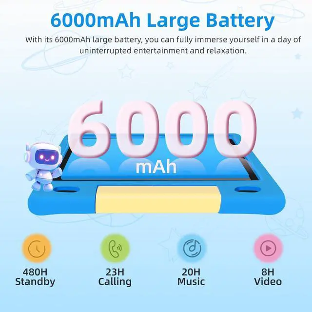 Alt view image 2 of 5 - NRKDUBQ Kids Tablet, 10.1 inch IPS HD Touchscreen Android 14 64 GB Storage, 8GB (4+4 Virtual) RAM, Octa Core Tablet for Kid with Kid-Proof Case, Parental Controls, 12-hr Battery, WiFi, GPS - Blue