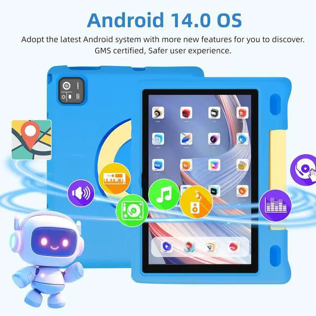 Alt view image 3 of 5 - NRKDUBQ Kids Tablet, 10.1 inch IPS HD Touchscreen Android 14 64 GB Storage, 8GB (4+4 Virtual) RAM, Octa Core Tablet for Kid with Kid-Proof Case, Parental Controls, 12-hr Battery, WiFi, GPS - Blue