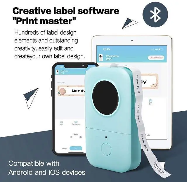 Alt view image 2 of 5 - Phomemo D30 Label Maker (Green)-with 3/8" X1 7/8" (12mm X 50mm) 130 Labels/Roll, D30 Thermal Printing Label Paper, 3 Roll,White D30 Bundle
