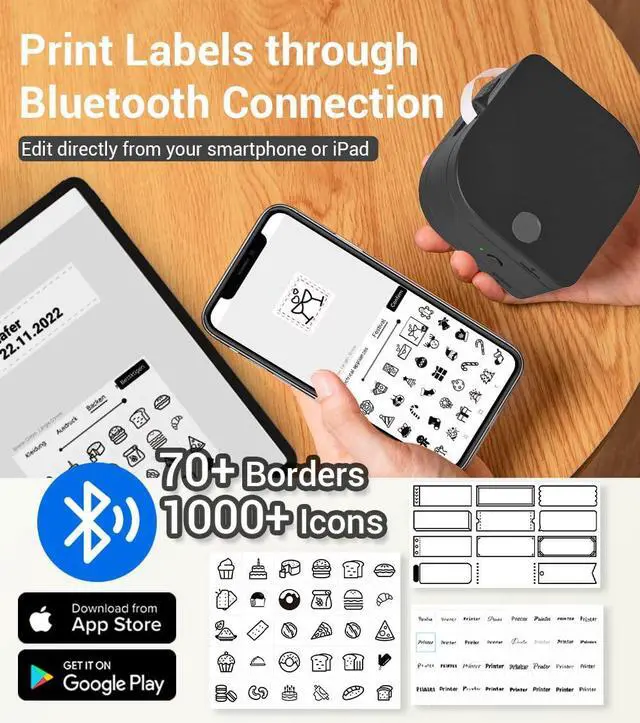 Alt view image 3 of 5 - Phomemo Label Maker Machine with Tape - Portable Bluetooth Label Printer, Small Label Maker with Multiple Templates, Sticker Maker Comaptible with Satin Ribbon for Gift, Craft Work for Organization