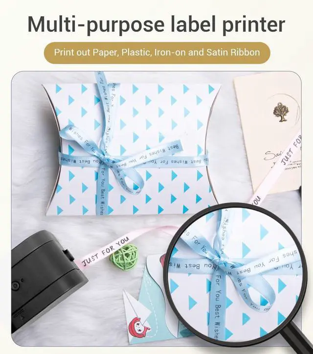 Alt view image 5 of 5 - Phomemo Label Maker Machine with Tape - Portable Bluetooth Label Printer, Small Label Maker with Multiple Templates, Sticker Maker Comaptible with Satin Ribbon for Gift, Craft Work for Organization