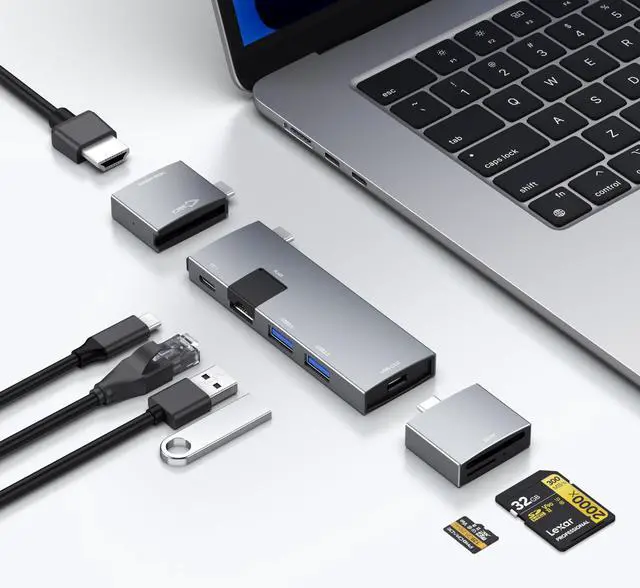 Main image of USB C Hub for MacBook, USB-C Hub 7-in-2, for Thunderbolt 4 Port, 4K 60Hz HDMI, Ethernet, 2 USB A Data Ports microSD SD Card Reader for MacBook Pro 13 Inch, MacBook Air M1 M2 M3 iPad Dell Lenovo