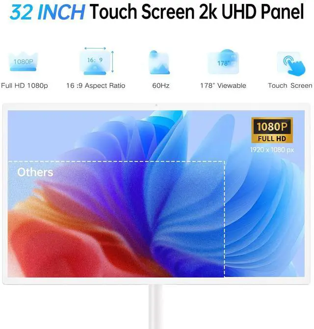 Alt view image 2 of 5 - OHYEAHSPIN 32 Inch Portable Smart Monitor on Wheels, 2K Touch Smart Screen Android OS, 8H Video Play Time, Remote Control Support Type-C, USB and HDMI Port Support Wireless Mouse Keyboard