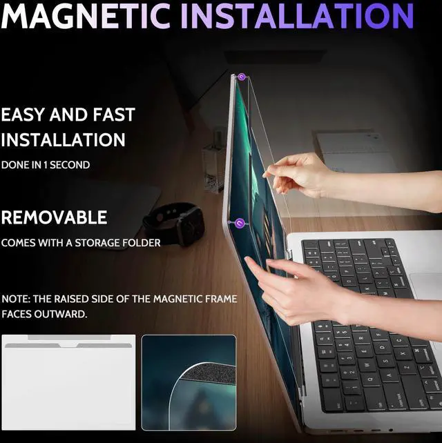 Alt view image 2 of 5 - Peslv Magnetic Anti Blue Light Screen Protector for MacBook Pro 13 Inch (2016-2022, M1, M2), Removable Glare Filter for 13.3" Mac Laptop Computer