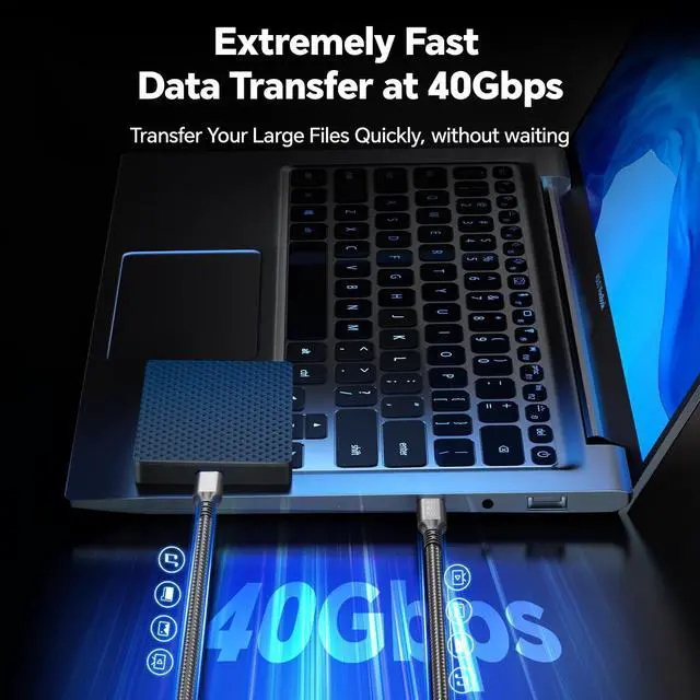 Alt view image 3 of 5 - Thunderbolt 4 Cable 6.6FT 240W USB4 Supports 40Gbps High-Speed Data Transfer/8K/Dual 4K Display USB C to C Fast Charging for Thunderbolt 4/3 Monitor/Hub/Docking Stations and More Grey