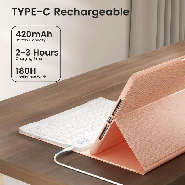 Alt view image 4 of 5 - OPAKIT Keyboard Case for iPad 10th Generation 2022 & A16 11th Generation 2025(10.9/11 inch), Detachable Wireless Keyboard, Stand Folio Keyboard Case with Pencil Holder for New iPad 10th Gen 2022-Pink