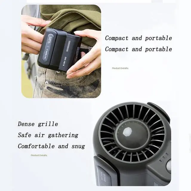 Alt view image 4 of 5 - Ordaba Ergonable Cool Clip, Under Shirt Fan, Shirt Fan Clip, Clip on Fan for Shirt, Cool Clip Fan, Rechargeable Belt Clip Fan with USB Port for Outdoor Works (Green), 1