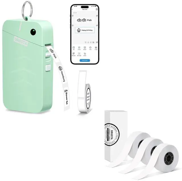 Main image of ORGSTA S001 Label Maker Machine with Tape, Portable Bluetooth Label Maker for Home and Office Organization, Thermal Label Printer Mini Label Maker with 3 Roll Continuous Label Tapes - White