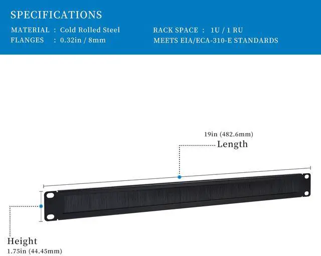 Alt view image 2 of 4 - RackPath 2 Pack-1U Brush Rack Mount Panel Spacer for Cable Entry for 19in Server Rack Enclosure or Network Cabinet, Black