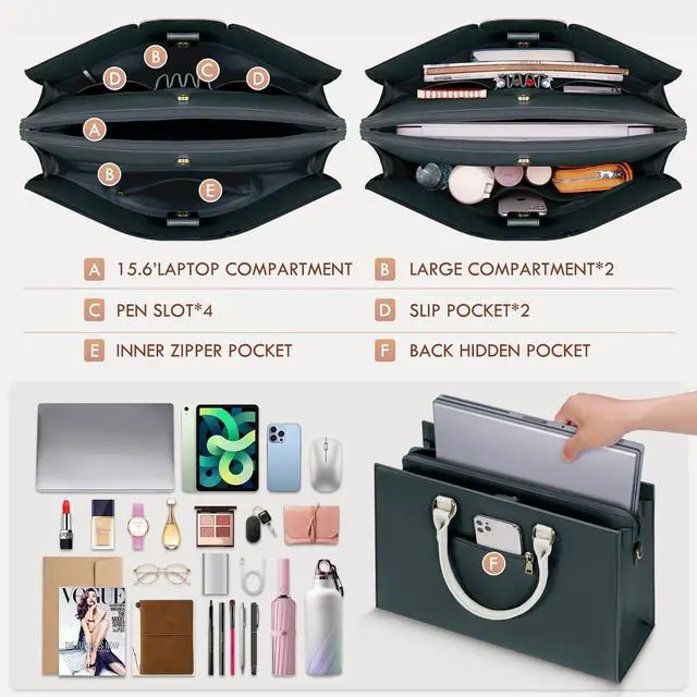 Alt view image 3 of 5 - Laptop Bag for Women 15.6 Inch Laptop Tote Bag Waterproof Pu Leather Work Bag Computer Briefcase Office Teacher Handbag