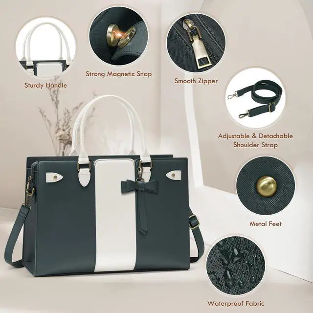 Alt view image 4 of 5 - Laptop Bag for Women 15.6 Inch Laptop Tote Bag Waterproof Pu Leather Work Bag Computer Briefcase Office Teacher Handbag