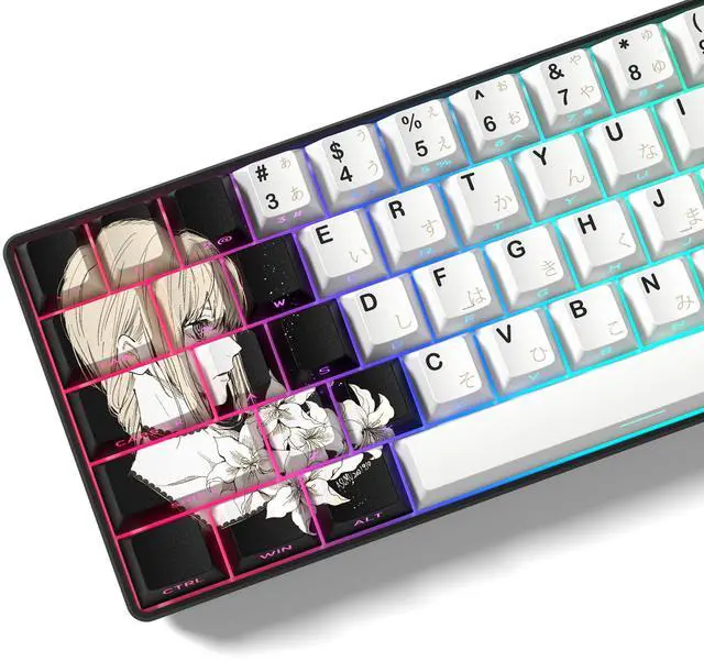 Main image of Rainy Japanese Anime Keycaps 60 65 75 100 Percent,Cherry Keycaps130 Keys PBT Dye Sublimation Custom Keycaps Set for Mechanical Keyboard 61/64/75/84/87/104/108 Layout with Key Pulle (Black)