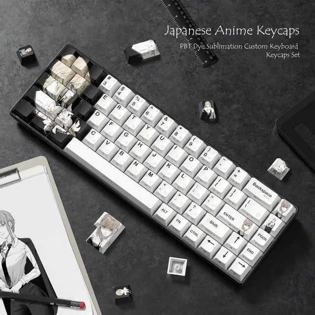 Alt view image 2 of 5 - Rainy Japanese Anime Keycaps 60 65 75 100 Percent,Cherry Keycaps130 Keys PBT Dye Sublimation Custom Keycaps Set for Mechanical Keyboard 61/64/75/84/87/104/108 Layout with Key Pulle (Black)