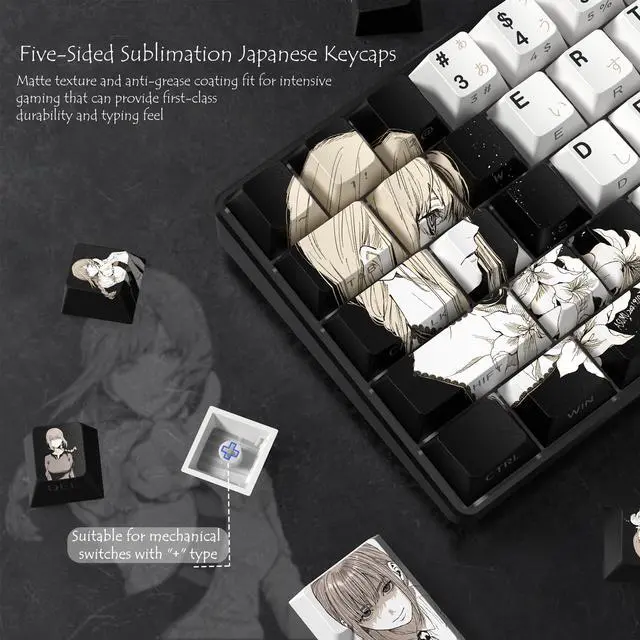 Alt view image 4 of 5 - Rainy Japanese Anime Keycaps 60 65 75 100 Percent,Cherry Keycaps130 Keys PBT Dye Sublimation Custom Keycaps Set for Mechanical Keyboard 61/64/75/84/87/104/108 Layout with Key Pulle (Black)