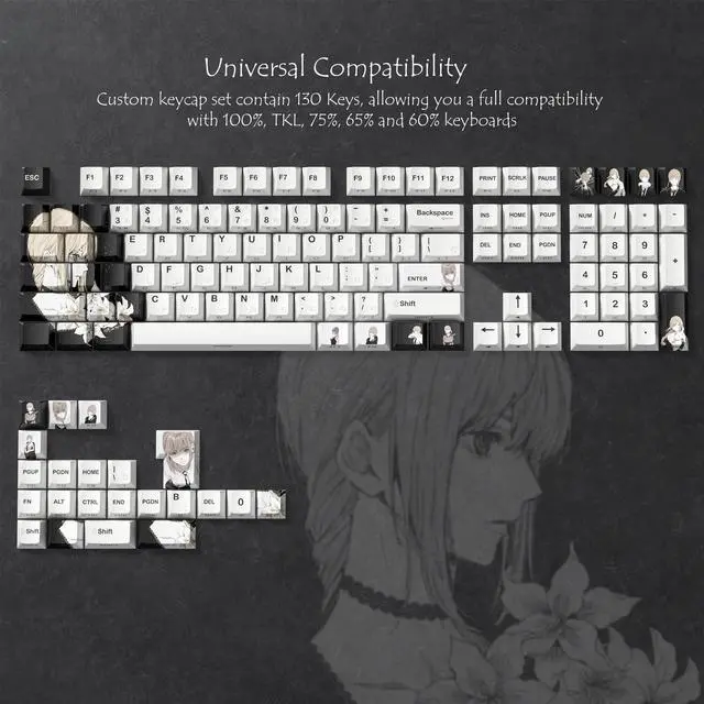 Alt view image 5 of 5 - Rainy Japanese Anime Keycaps 60 65 75 100 Percent,Cherry Keycaps130 Keys PBT Dye Sublimation Custom Keycaps Set for Mechanical Keyboard 61/64/75/84/87/104/108 Layout with Key Pulle (Black)