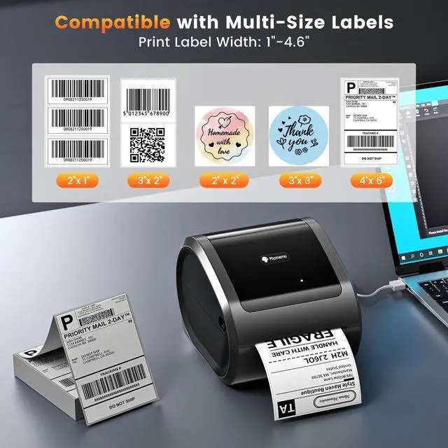 Alt view image 3 of 5 - Phomemo D520BT Thermal Printer, 4x6 Shipping Label Printer for Small Business, Desktop Thermal Label Printers for Shipping Packages, Compatible with , Shopify, USPS, Grey