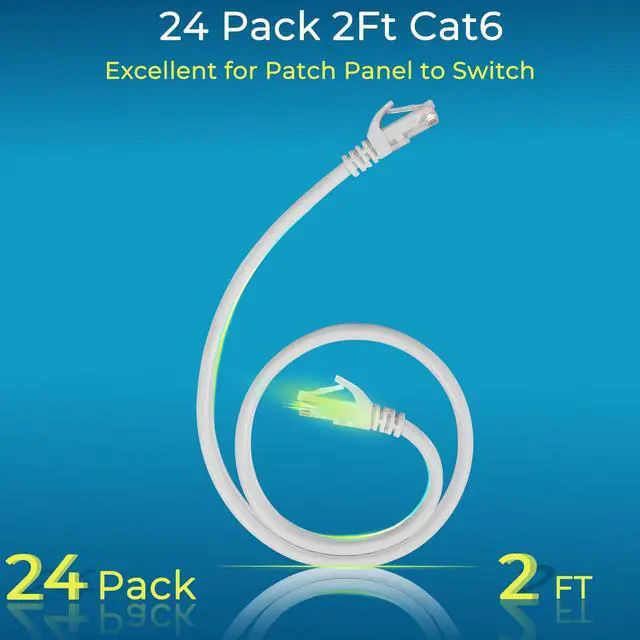 Alt view image 2 of 5 - Rapink Patch Cables Cat6 2ft (24 Pack), Ethernet Patch Cable 10G Support, Cat 6 Patch Cable for Patch Panel to Switch, Flexiable Cat 6 Ethernet Cable with Gold Plated White