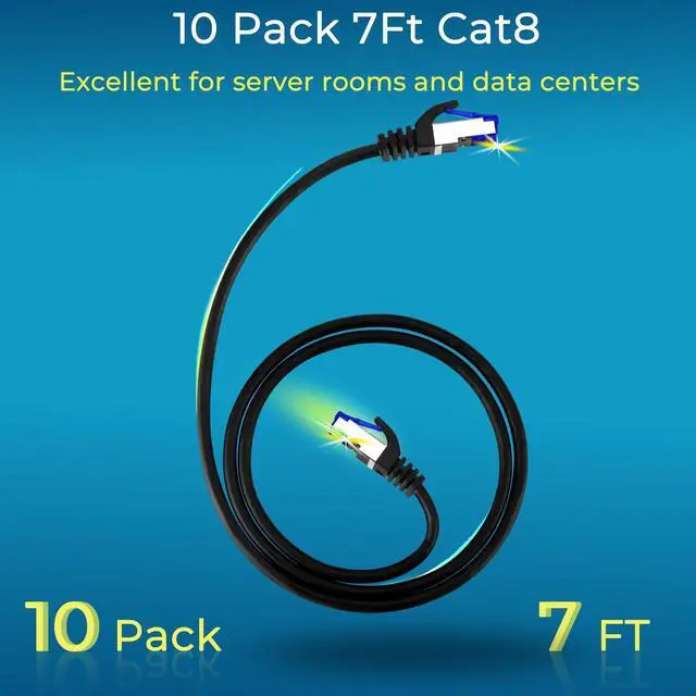 Alt view image 2 of 5 - Rapink Patch Cables Cat8 7ft 10 Pack Slim, Cat8 Ethernet Patch Cable 40G Support, Snagless Cat 8 Patch Cable for Patch Panel to Switch, Flexiable Cat 8 Ethernet Cable Datacenter with Gold Plated