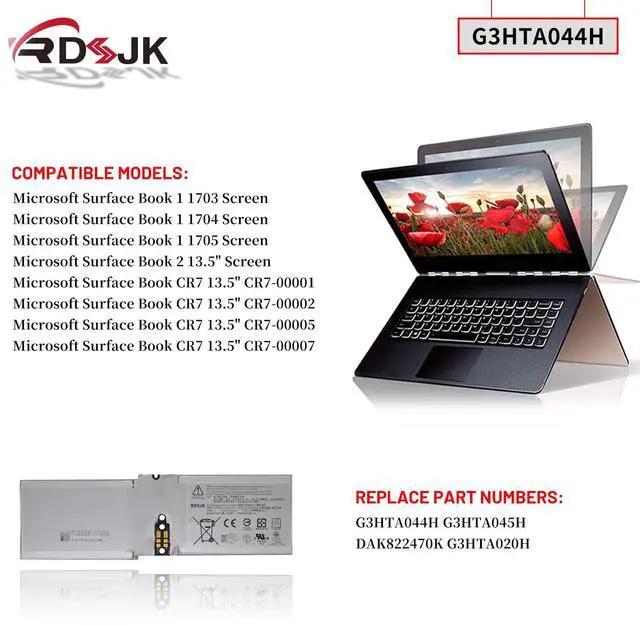 Alt view image 3 of 5 - RDSJK G3HTA044H DAK822470K G3HTA020H Tablet Screen Battery for Microsoft Surface Book 1 2 1703 1704 1705 CR7 13.5" CR7-00005 CR7-00007 Book 2 128GB 256GB 512GB 1TB 2-in-1 Series 7.5V 18Wh with Tools