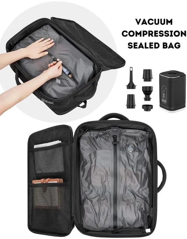 Alt view image 2 of 5 - POIXM 70L Vacuum Backpack for Travel with Pump, Expandable Vacuum Seal Compression Airback Backpack with TSA Lock, Charging Port, fit 19" Laptop, Water Waterproof, for Business Trip, College, Camping