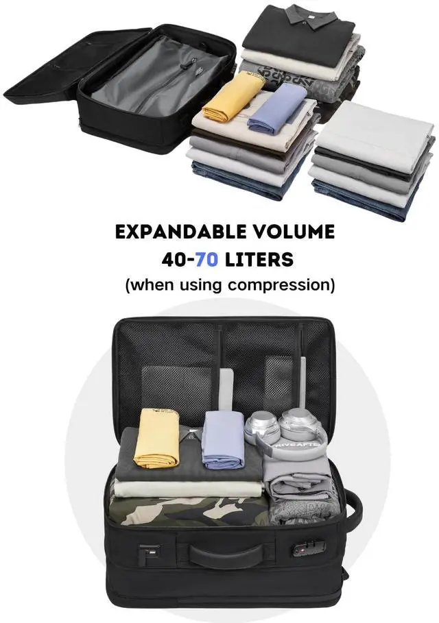 Alt view image 3 of 5 - POIXM 70L Vacuum Backpack for Travel with Pump, Expandable Vacuum Seal Compression Airback Backpack with TSA Lock, Charging Port, fit 19" Laptop, Water Waterproof, for Business Trip, College, Camping