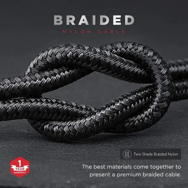 Alt view image 2 of 5 - POWERPEAK Lightning Cable 6ft, Braided Nylon Metallic iPhone Charger Cord, (MFi Certified) Lightning & Sync Cable Compatible iPhone 14/13 mini/13/12/11 Pro MAX/XR/XS/8/7/Plus/6S/SE/iPad - Black
