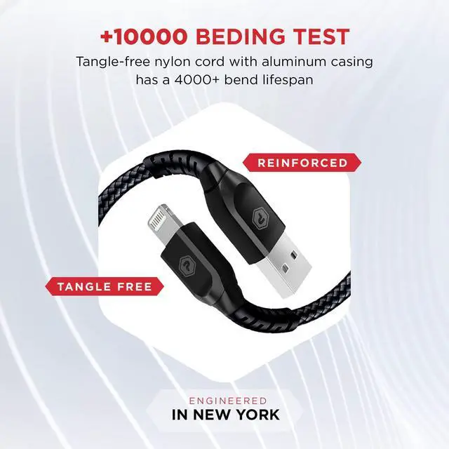 Alt view image 3 of 5 - POWERPEAK Lightning Cable 6ft, Braided Nylon Metallic iPhone Charger Cord, (MFi Certified) Lightning & Sync Cable Compatible iPhone 14/13 mini/13/12/11 Pro MAX/XR/XS/8/7/Plus/6S/SE/iPad - Black