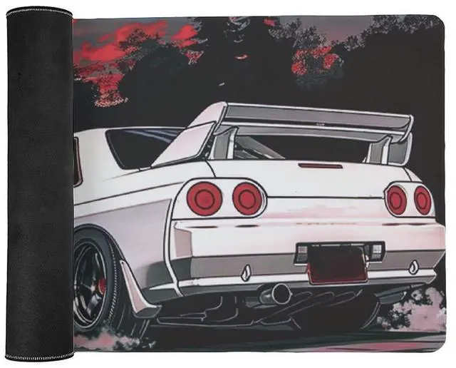 Alt view image 3 of 5 - QEOPGNE Car Gaming Mouse Pad Large Mousepad R32 Japanese Retrowave Anime JDM Racing Car Big Computer Desk Mat Desk Pad for Keyboard and Mouse Mat Non-Slip Base 40x90cm